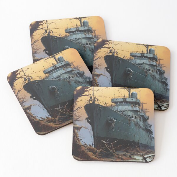 Item preview, Landscape of a Ship Aground Overgrown with Plants in a Post Apocalyptic Wasteland with Swamp and Dead Trees designed and sold by Je-we.