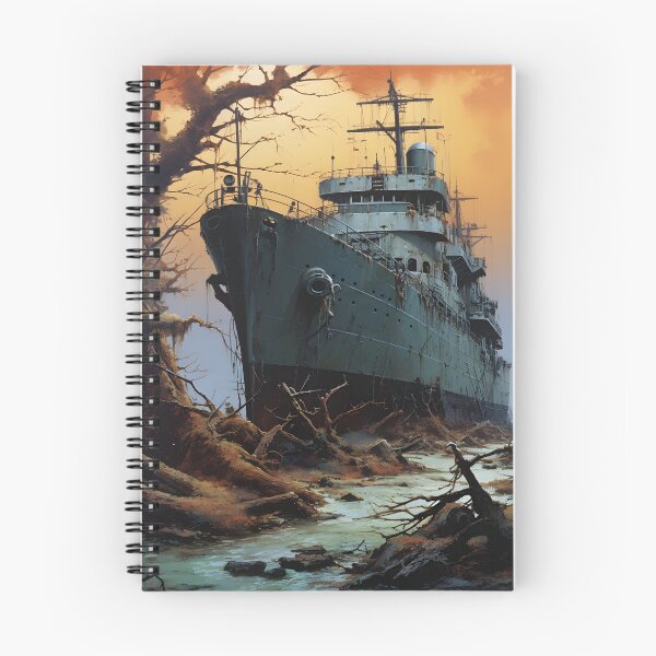 Item preview, Landscape of a Ship Aground Overgrown with Plants in a Post Apocalyptic Wasteland with Swamp and Dead Trees designed and sold by Je-we.