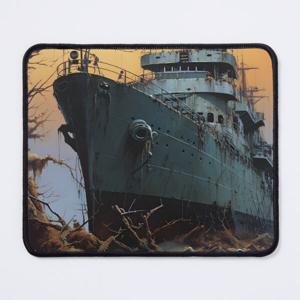 Item preview, Landscape of a Ship Aground Overgrown with Plants in a Post Apocalyptic Wasteland with Swamp and Dead Trees designed and sold by Je-we.