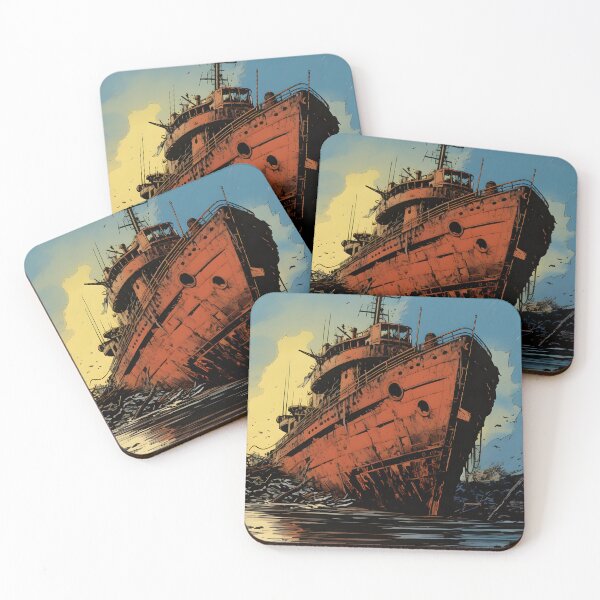 Item preview, Landscape of a Ship Aground Overgrown with Plants in a Post Apocalyptic Wasteland with Swamp and Ruins designed and sold by Je-we.