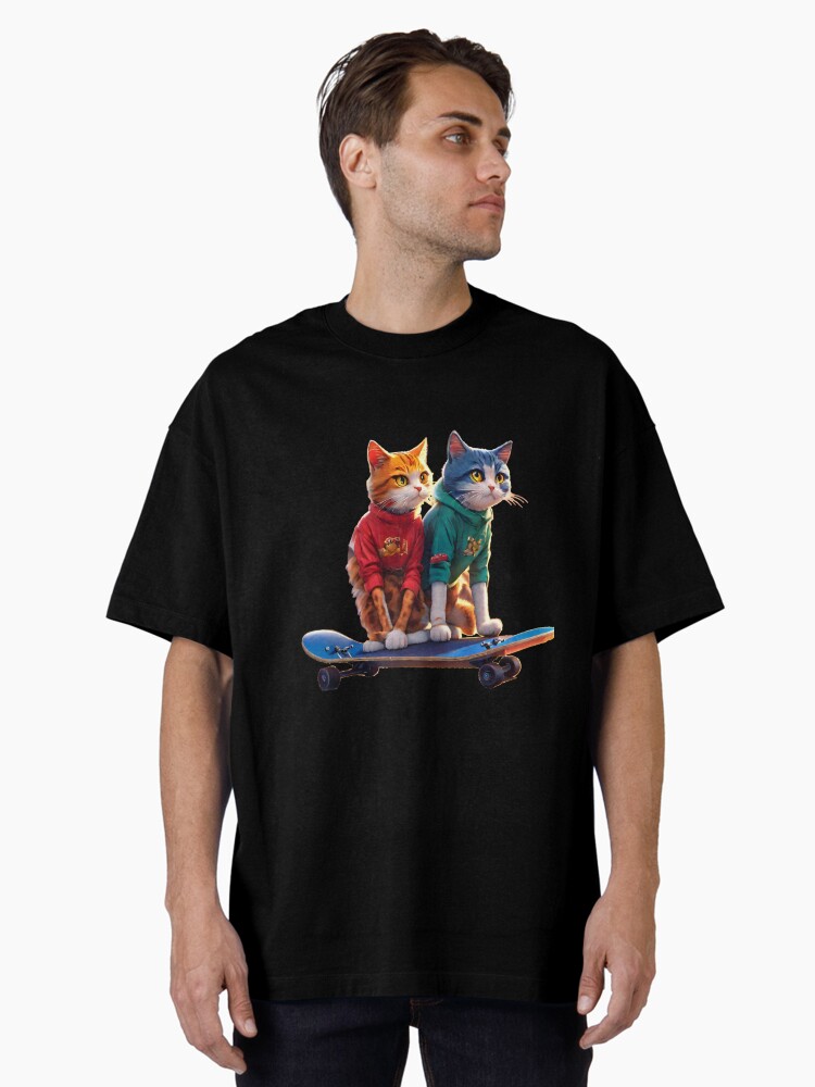 Thumbnail 2 of 7, Oversized T-Shirt, Cool cats riding a skateboard designed and sold by Coollzone.