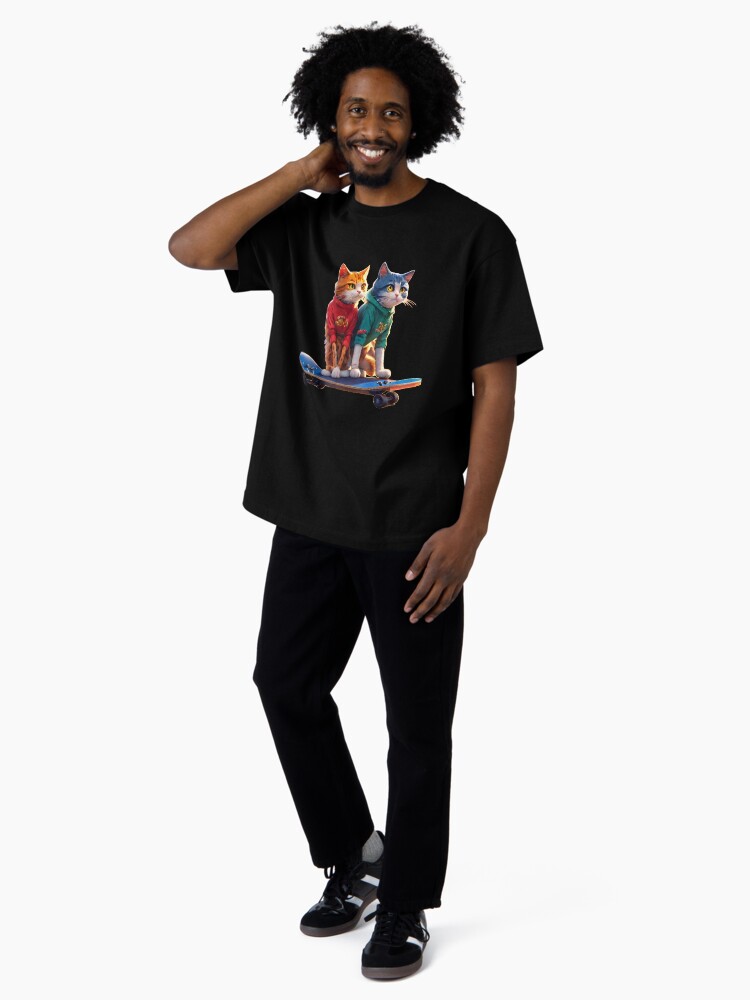 Thumbnail 4 of 7, Oversized T-Shirt, Cool cats riding a skateboard designed and sold by Coollzone.