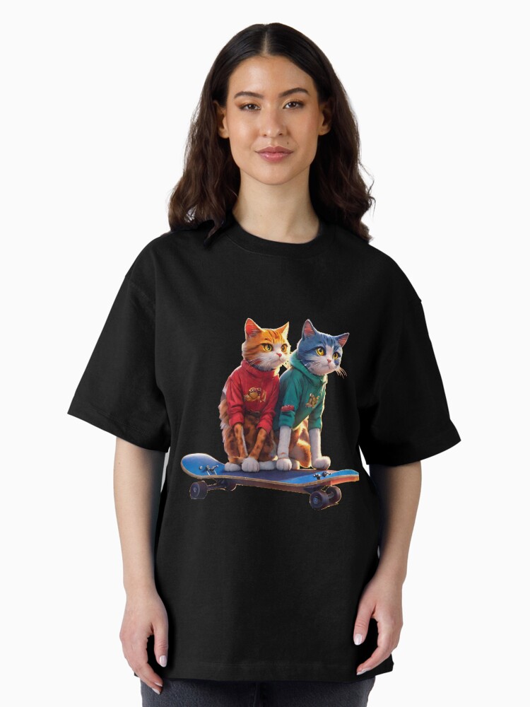 Thumbnail 1 of 7, Oversized T-Shirt, Cool cats riding a skateboard designed and sold by Coollzone.
