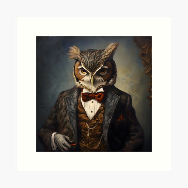Item preview, Owl Portrait Dapper Animal Art designed and sold by ConfettiSkyArt.