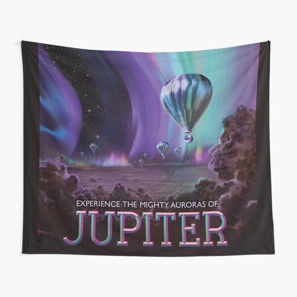 Item preview, Jupiter Space Tourism Poster - NASA JPL - Experience the Mighty Auroras - Hot Air Balloon  designed and sold by everydayjane.