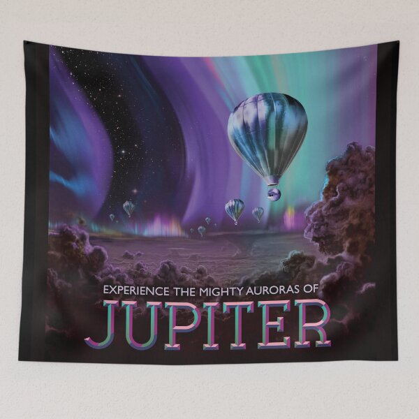 Item preview, Jupiter Space Tourism Poster - NASA JPL - Experience the Mighty Auroras - Hot Air Balloon  designed and sold by everydayjane.