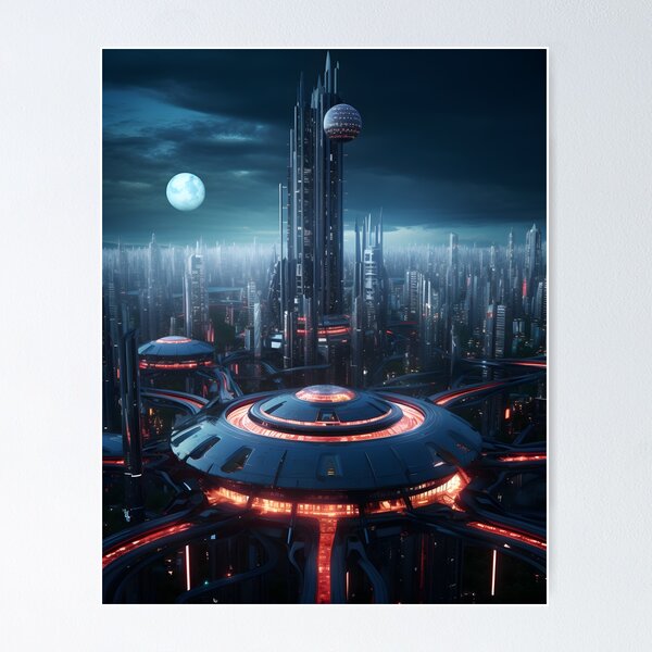 Item preview, Futuristic Techno Cityscape | Digital Art designed and sold by Shirtastically.