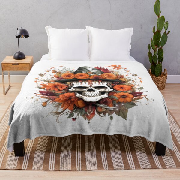 Item preview, Boho halloween design, halloween decor, skull with flowers designed and sold by SvarunPogani.
