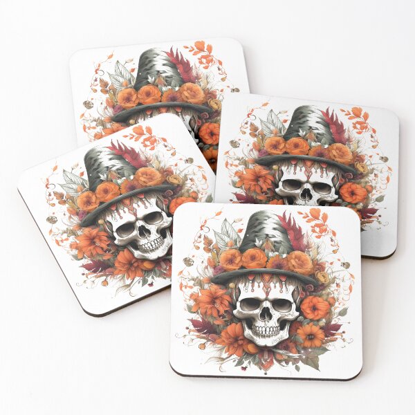 Item preview, Boho halloween design, halloween decor, skull with flowers designed and sold by SvarunPogani.