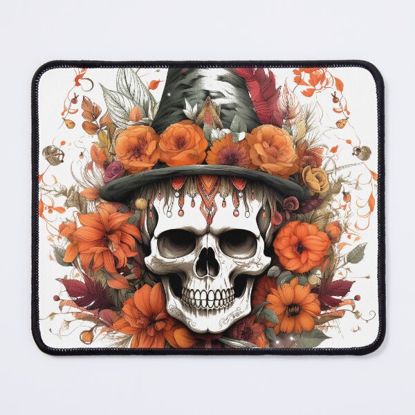 Item preview, Boho halloween design, halloween decor, skull with flowers designed and sold by SvarunPogani.