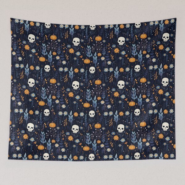 Item preview, Skulls Pumpkins and Flowers Pattern designed and sold by Motys.