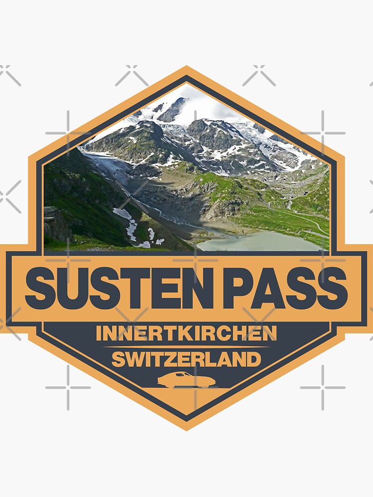 Thumbnail 3 of 3, Sticker, Susten Pass Switzerland Travel Art Badge designed and sold by KrisSidDesigns.