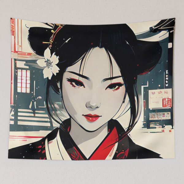 Item preview, Enchanting Geisha Portrait with Cherry Blossom Elegance designed and sold by Simple-Art-work.