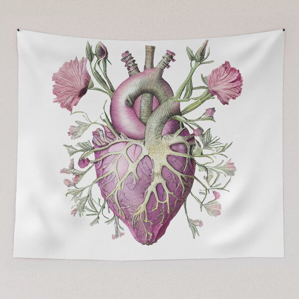 Item preview, Enchanted Heart Cutout: Vintage Floral Anatomy in Pink and Purple Hues designed and sold by EmeraldeaArt.