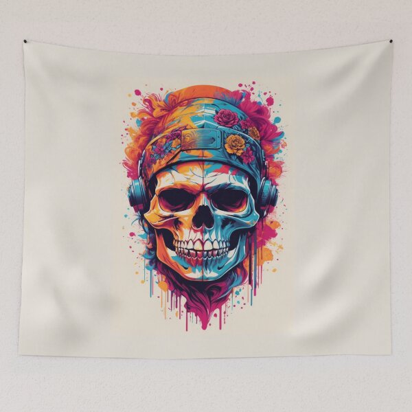 Item preview, A.I Generated Flower Skull In Headphones designed and sold by GleamingGiant.