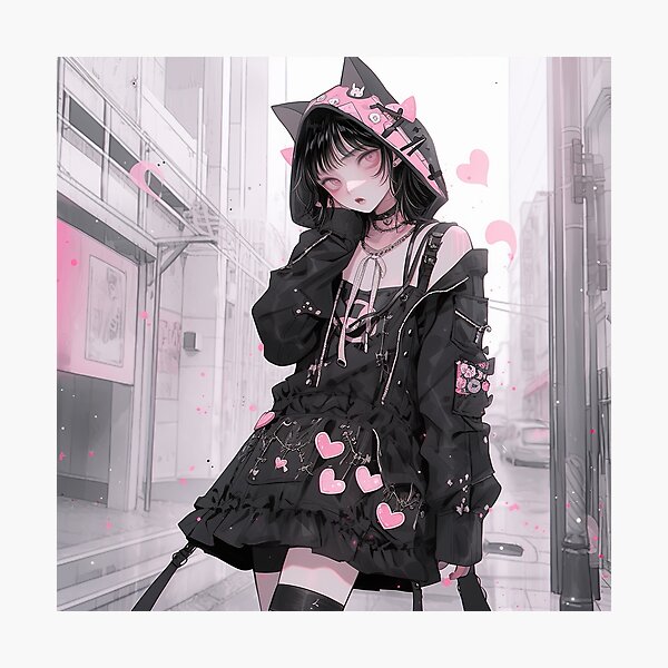 Kawaii Pink Goth Harajuku Street Fashion Anime Girl Photographic Print  for Sale by bubblegoth