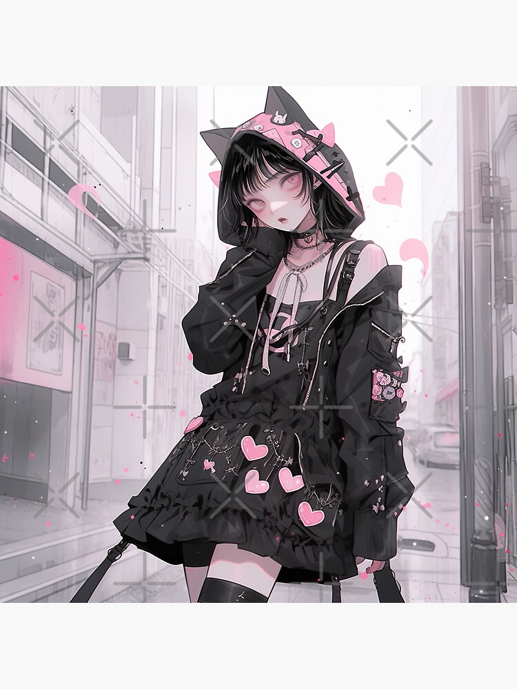 Kawaii Pink Goth Harajuku Street Fashion Anime Girl | Sticker