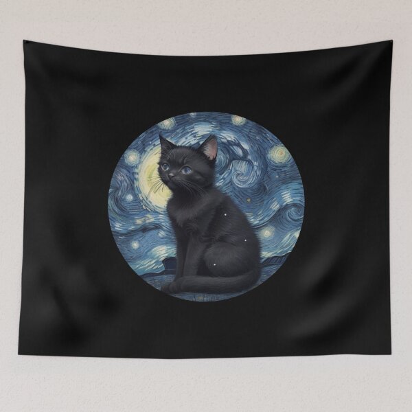 Item preview, Starry Night Cat, Van Gogh Cat,black Cat designed and sold by Vangoholic.