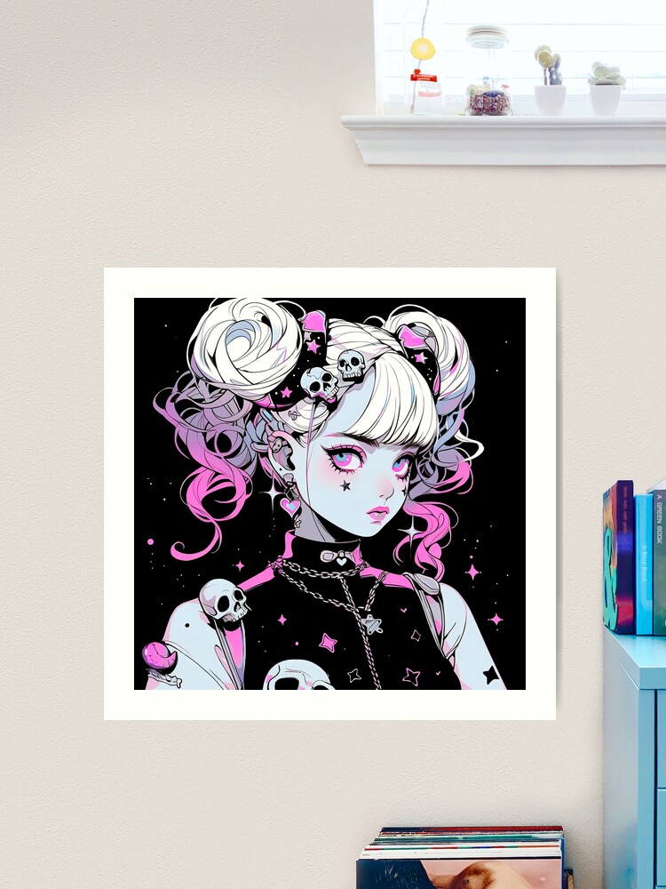 Cool Pink White and Black Goth Anime Girl