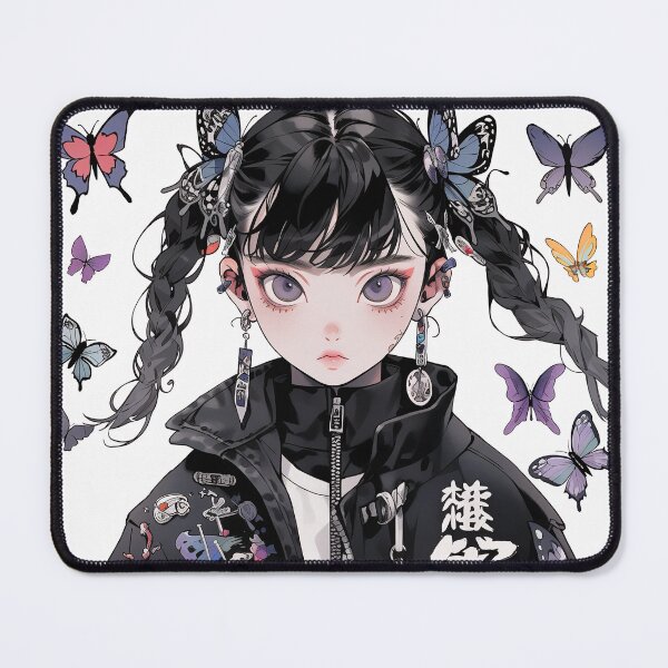 Item preview, Cool Fashion Anime Girl with Braids and Butterflies designed and sold by bubblegoth.