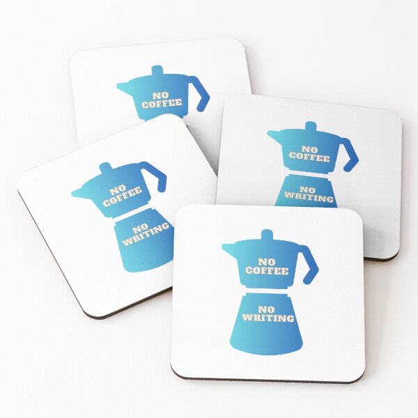 Item preview, "No Coffee No Writing" text on gradient blue coffee pot designed and sold by Susan-Marie220.