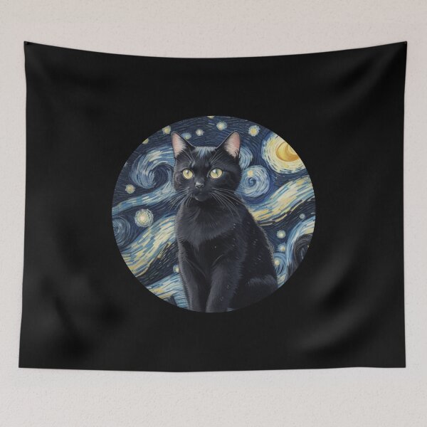Item preview, Vincent Willem Van gogh Starry Night Black Cat designed and sold by Vangoholic.