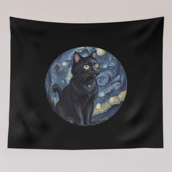 Item preview, Starry Night Featuring a Black Cat For Van gogh Lovers designed and sold by Vangoholic.