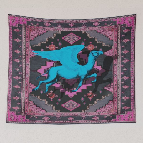 Item preview, Neon Nights: The Celestial Camel (Neon Blue Winged-Camel Flying with an Oriental Carpet Background) designed and sold by The-aesthete-a.