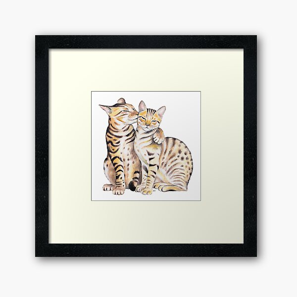 Bengal Cats Watercolor Ink Art Framed Art Print