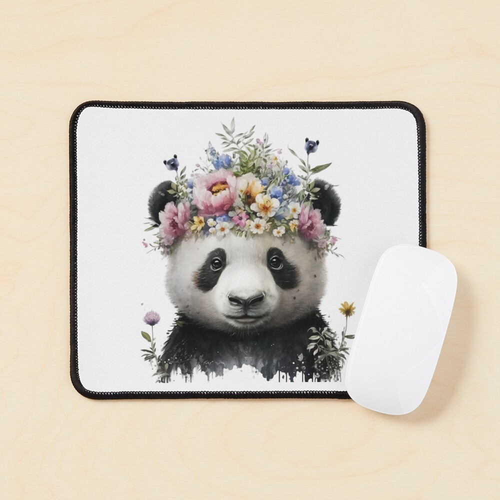 Premium Vector  Cute summer baby panda with flower wreath