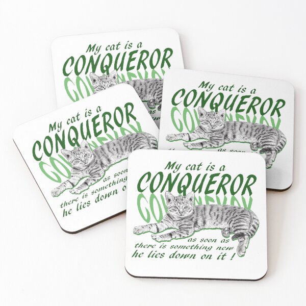 Item preview, Conquering cat - graphite version, green colorized English text designed and sold by SylvieG18.