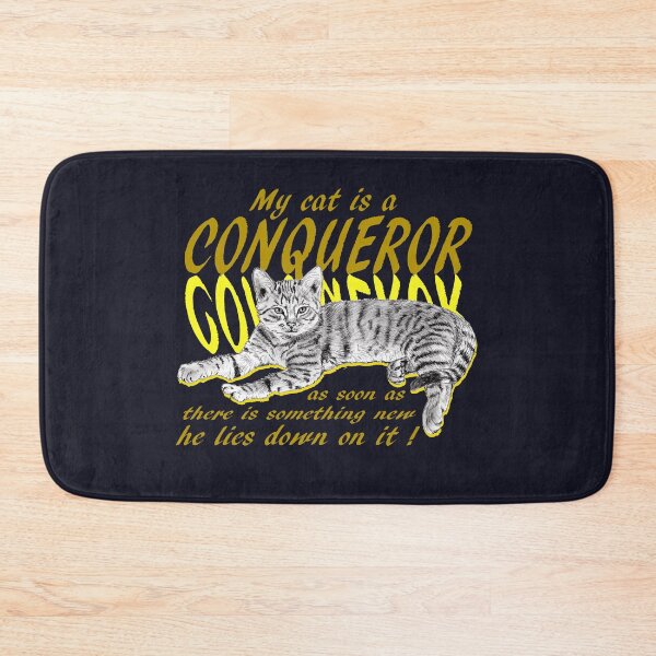 Item preview, Conquering cat - graphite version, yellow colorized English text designed and sold by SylvieG18.