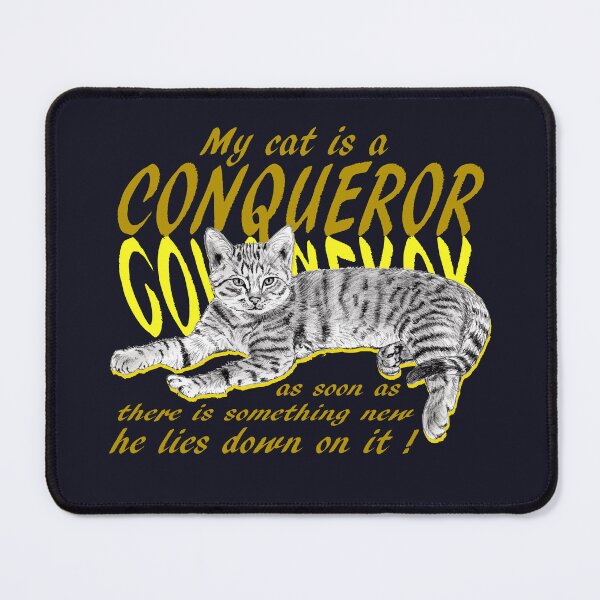 Item preview, Conquering cat - graphite version, yellow colorized English text designed and sold by SylvieG18.
