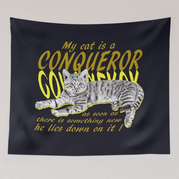 Item preview, Conquering cat - graphite version, yellow colorized English text designed and sold by SylvieG18.