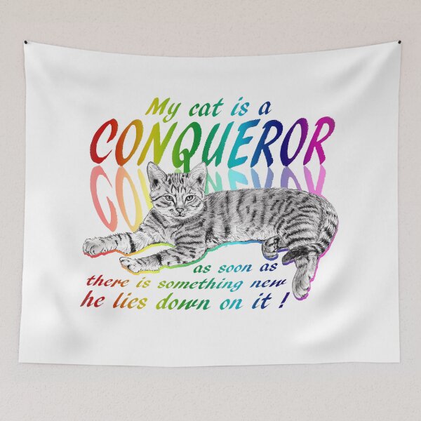Item preview, Conquering cat - graphite version, rainbow colorized English text 1 designed and sold by SylvieG18.