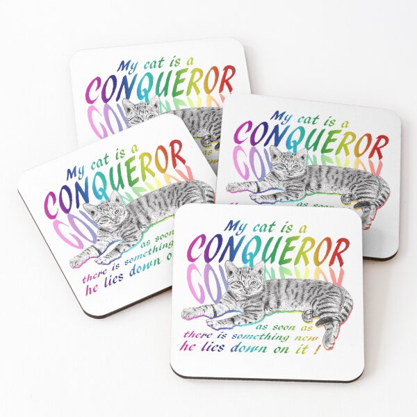 Item preview, Conquering cat - graphite version, rainbow colorized English text 2 designed and sold by SylvieG18.