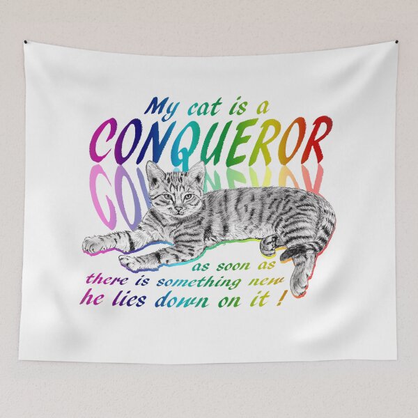 Item preview, Conquering cat - graphite version, rainbow colorized English text 2 designed and sold by SylvieG18.