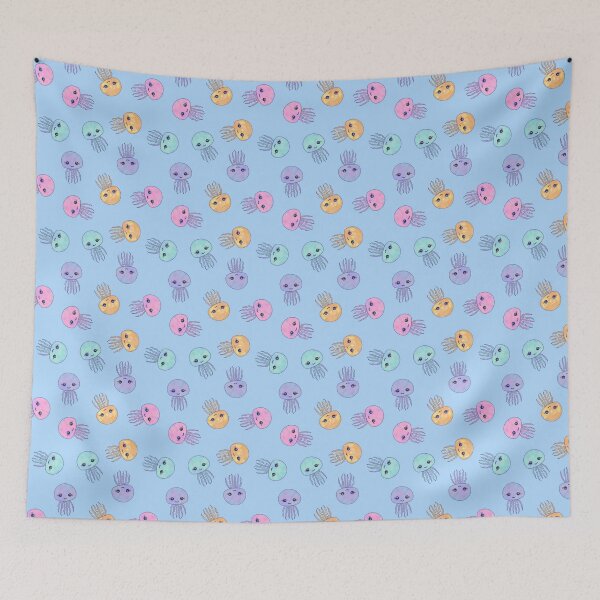 Item preview, Cute rainbow jellyfish on blue designed and sold by QuirkyCraftz.