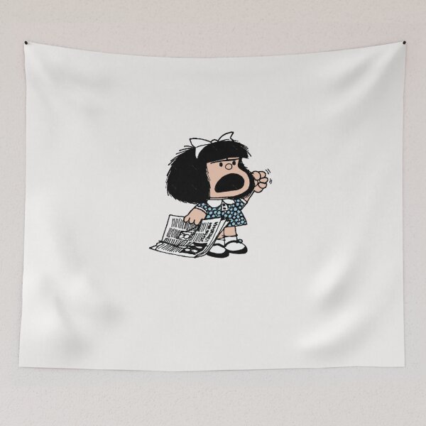 Item preview, Angry Mafalda with newspaper and fist raised cartoon quino argentina   designed and sold by GarfieldJacobs.