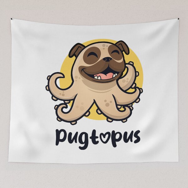Artikelvorschau, Pugtopus – Mops-Mashup (auf hellen Farben) entworfen und verkauft von messy-nessie.