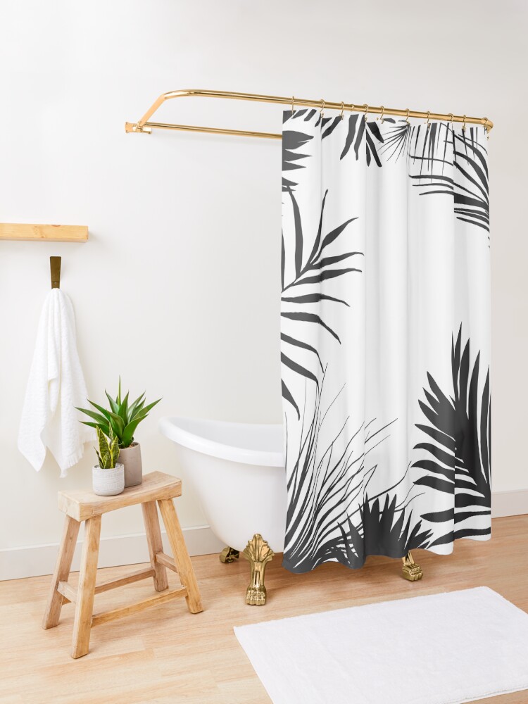 Alternate view of Palm Leaves In Black And White Shower Curtain