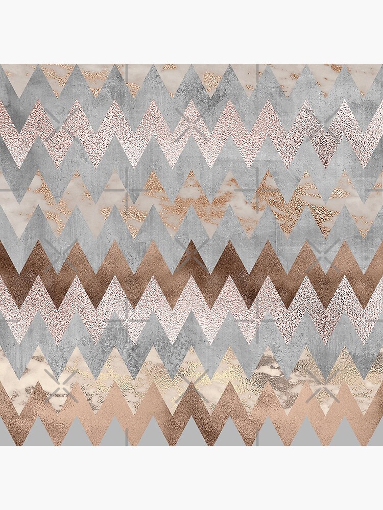 Copper and Blush Rose Gold Marble Chevron Pattern by UtArt