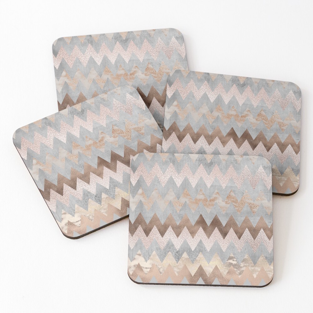 Copper and Blush Rose Gold Marble Chevron Pattern Coasters (Set of 4)