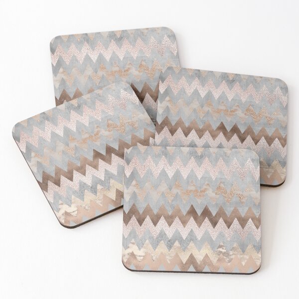 Copper and Blush Rose Gold Marble Chevron Pattern Coasters (Set of 4)