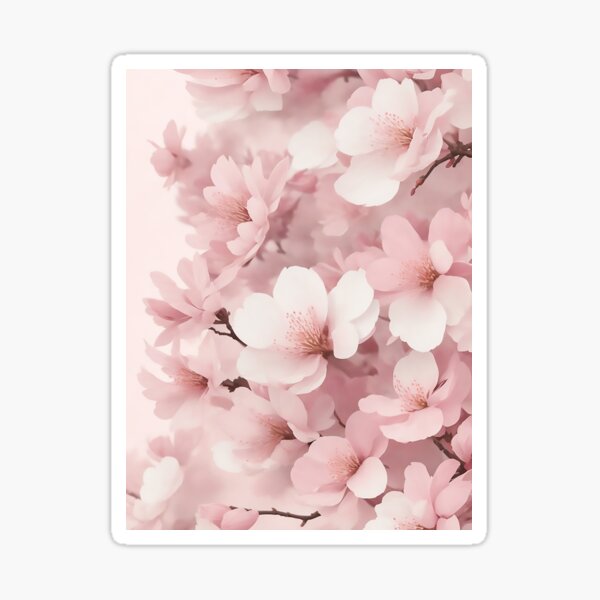 Artikelvorschau, Sakura Blossom Collage: Captivating Floral Art with Pastel Pink Backdrop entworfen und verkauft von CharmingChic.