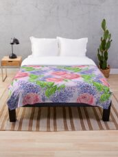 Watercolor peonies and lilacs Throw Blanket