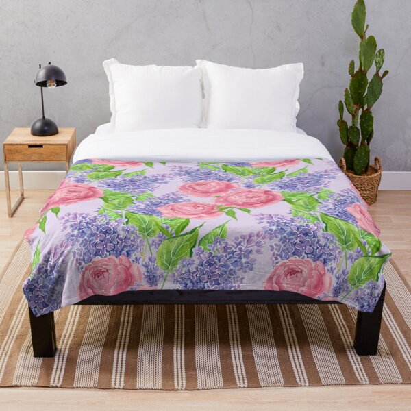 Watercolor peonies and lilacs Throw Blanket