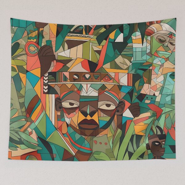 Item preview, "Cubism Unveiled: Mayan Warriors in Abstracted Splendor" designed and sold by Art-Vortex-fr.