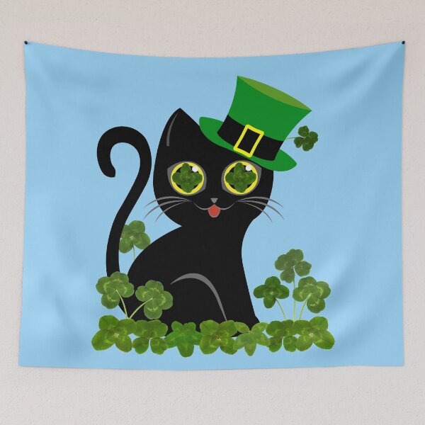 Item preview, Shamrock kitten with four-leaf and five-leaf clovers designed and sold by denimaheart.