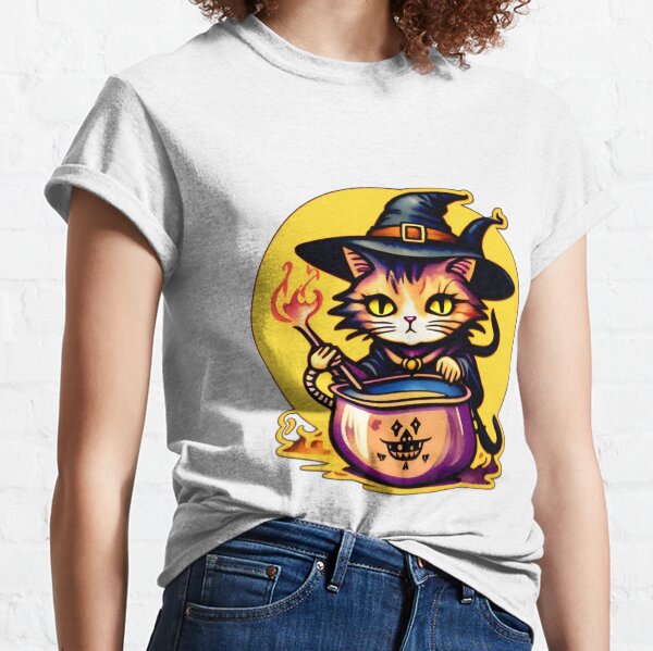 Embrace Enchanted Intrigue with Retro-Style Witch Cat Design - Perfect for Halloween and Unique Gift Giving! Classic T-Shirt